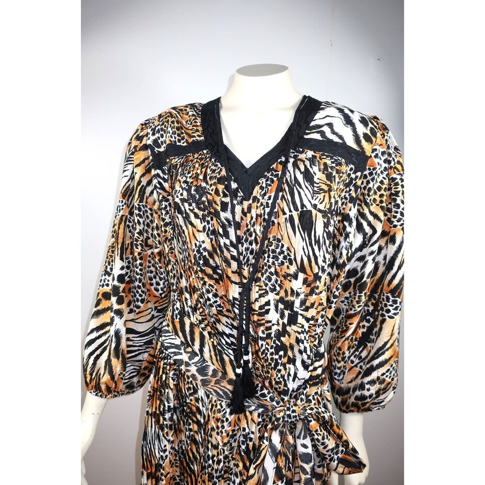 VTG Diane Freis Animal Print Cheetah Dress 3 Pc Set Blouse Skirt Georgette L/XL - Picture 3 of 16